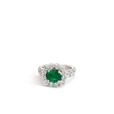 14k White Gold 2.00ct G VS2 Round Diamond / 1.30ct Oval Green Emerald Ring